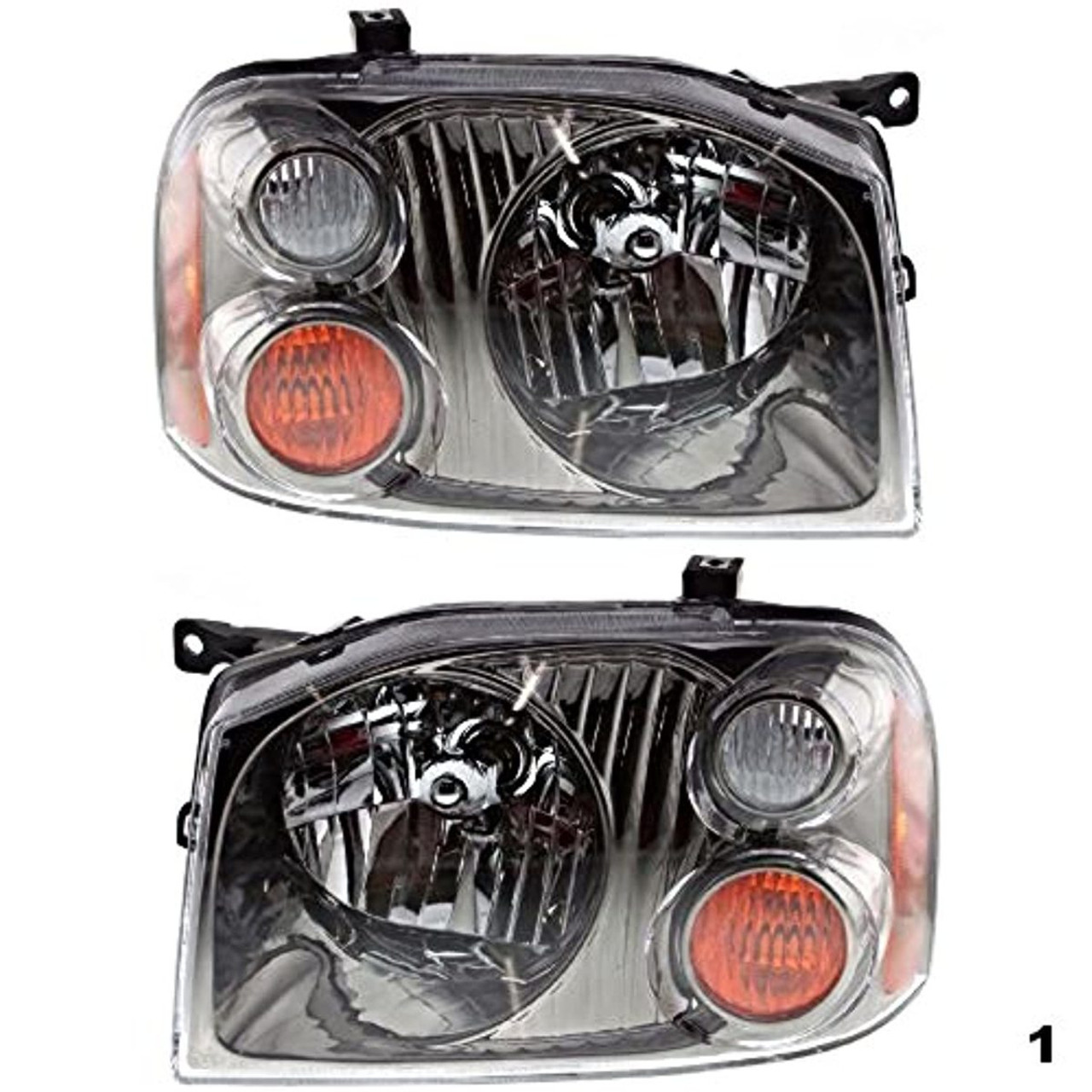 Fits 01-04 Frontier Lt & Rt Set Headlight Assemblies with Black-Chrome Bezel