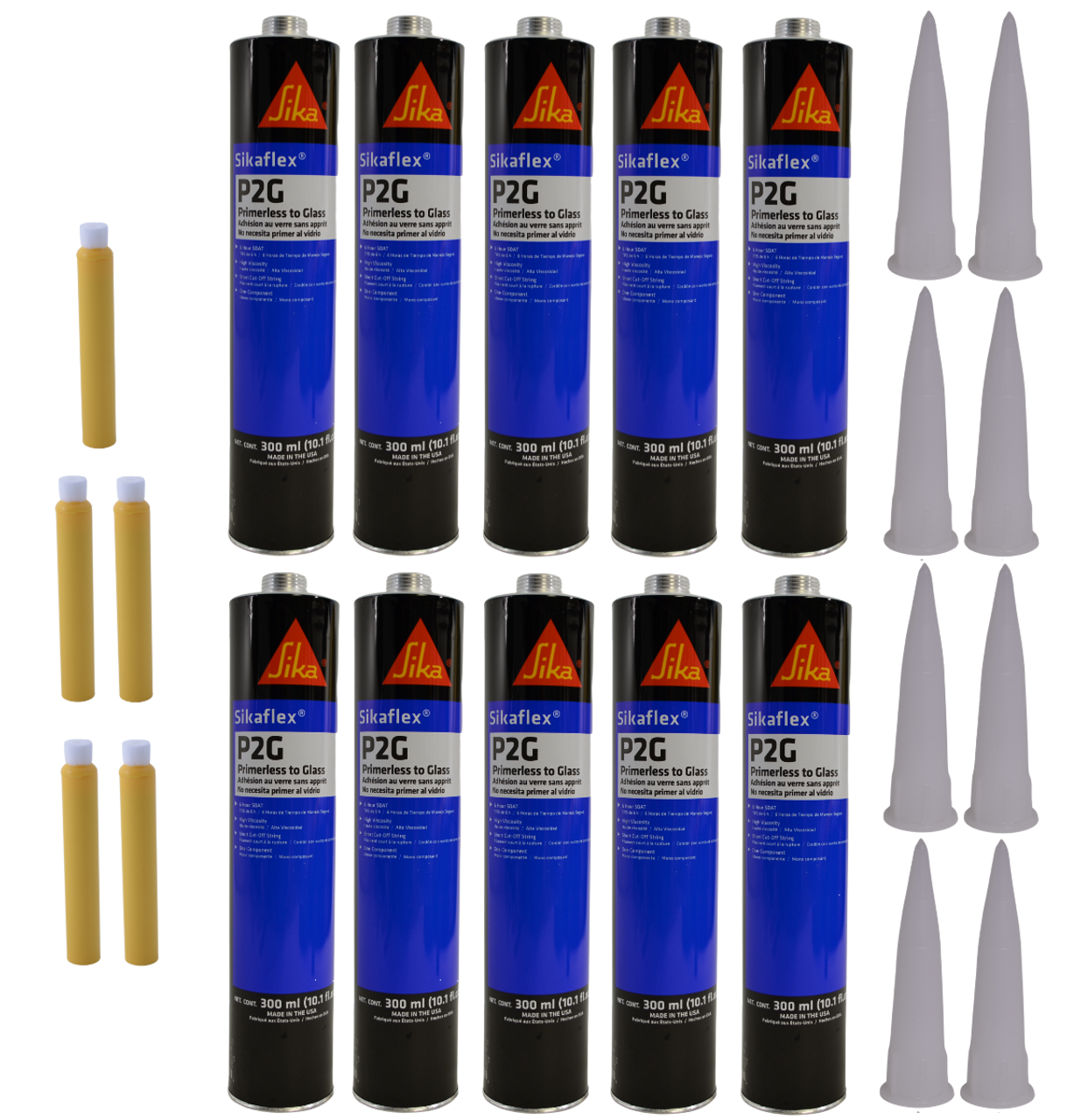 Auto Glass Urethane Adhesive Sealant Primerless to Glass 10 Tubes Sika P2G + (5) 207 Primer Stick