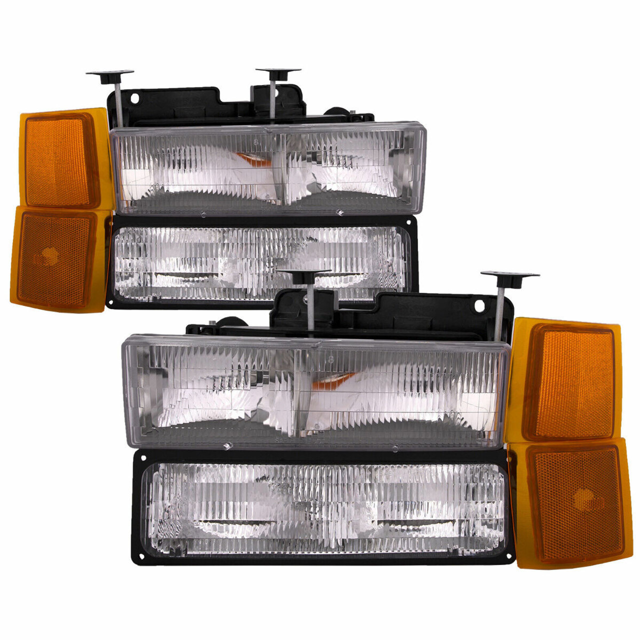 Fits 90-99 Chevy C/K Pickup, Suburban Left & Right Set Composite Headlights w/ Park Signal Lamps