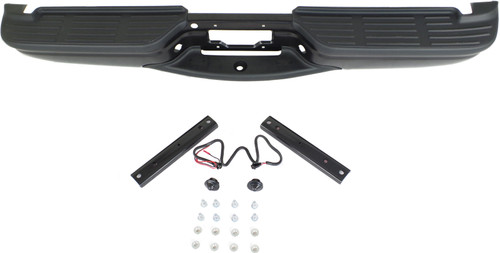 F-SERIES SUPER DUTY 99-07 STEP BUMPER, FACE BAR AND PAD, w/ Pad Provision, w/ Mounting Bracket, Powdercoated Black, Fleetside, Regular Cab/SuperCab, 03-07 w/o Rear Object Sensor Holes, w/ Brackets