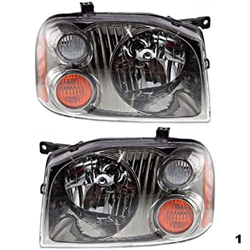 Fits 01-04 Frontier Lt & Rt Set Headlight Assemblies with Black-Chrome Bezel