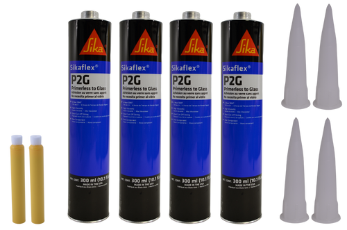 Auto Glass Urethane Adhesive Sealant Primerless to Glass 4 Tubes Sika P2G + 2 207 Primer Stick