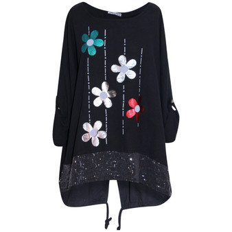Women Italian Floral Top with Sequin Detail