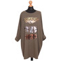 Women Feather Print Top Ladies Plus Size Foil Shirt