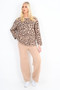 Womens Co-Ord Knitted 2 Pcs Set, Ladies Long Sleeve Animal Print Jumper Girls Plain Trouser