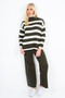 Womens Co-Ord Knitted 2 Pcs Set, Ladies Long Sleeve STRIPE PRINT Jumper Girls Plain Trouser