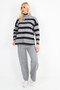 Womens Co-Ord Knitted 2 Pcs Set, Ladies Long Sleeve STRIPE PRINT Jumper Girls Plain Trouser