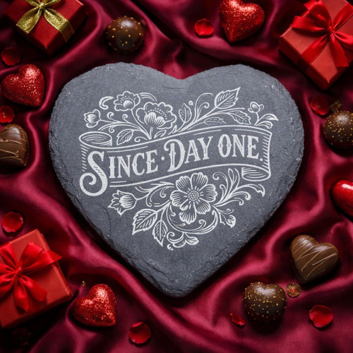 Set of 4 Engraved Slate Coasters with storage caddy from the “My Heart” Series