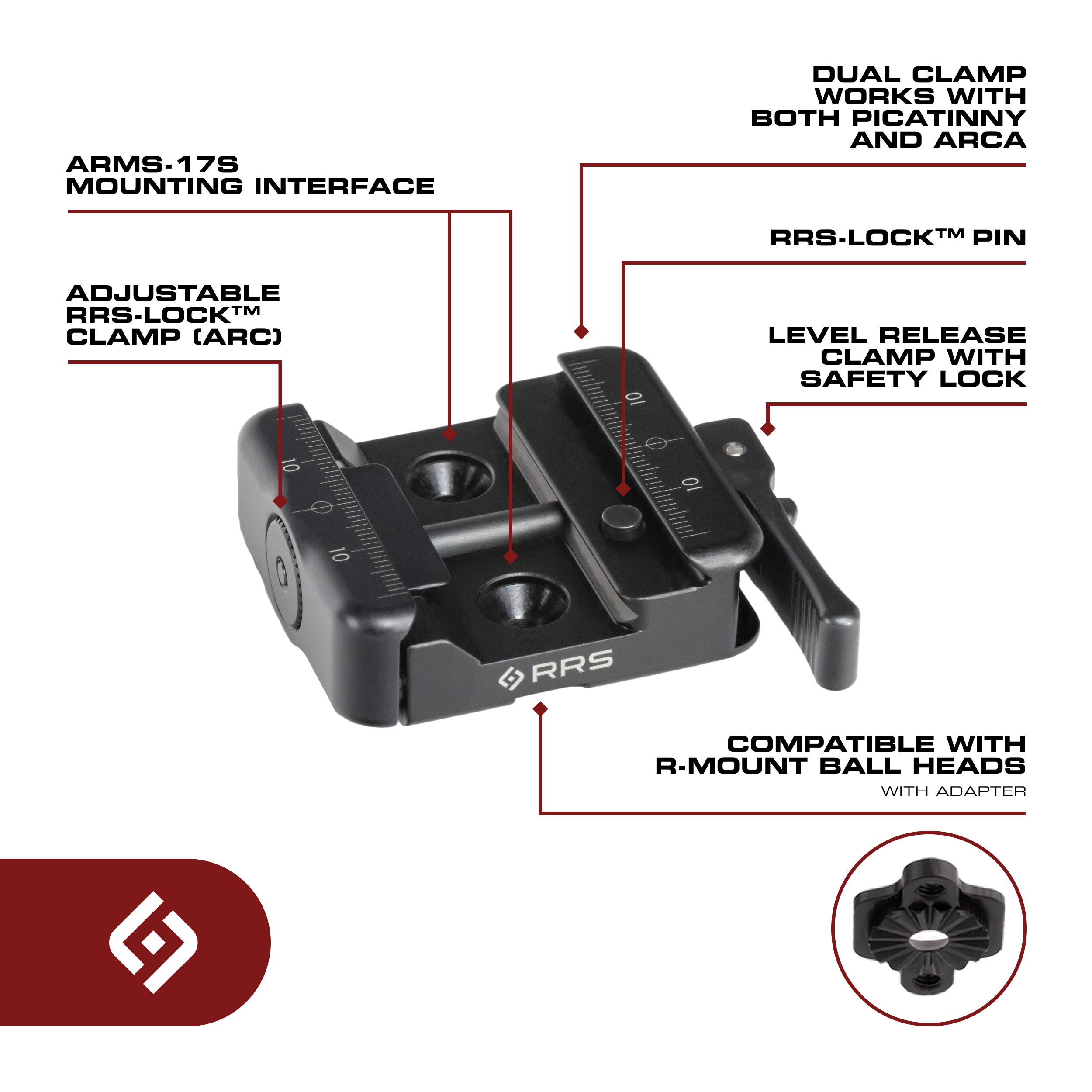 SC-ARC RRS-LOCK® Dual Arca/Pic ARMS-17s Bipod Lever Clamp