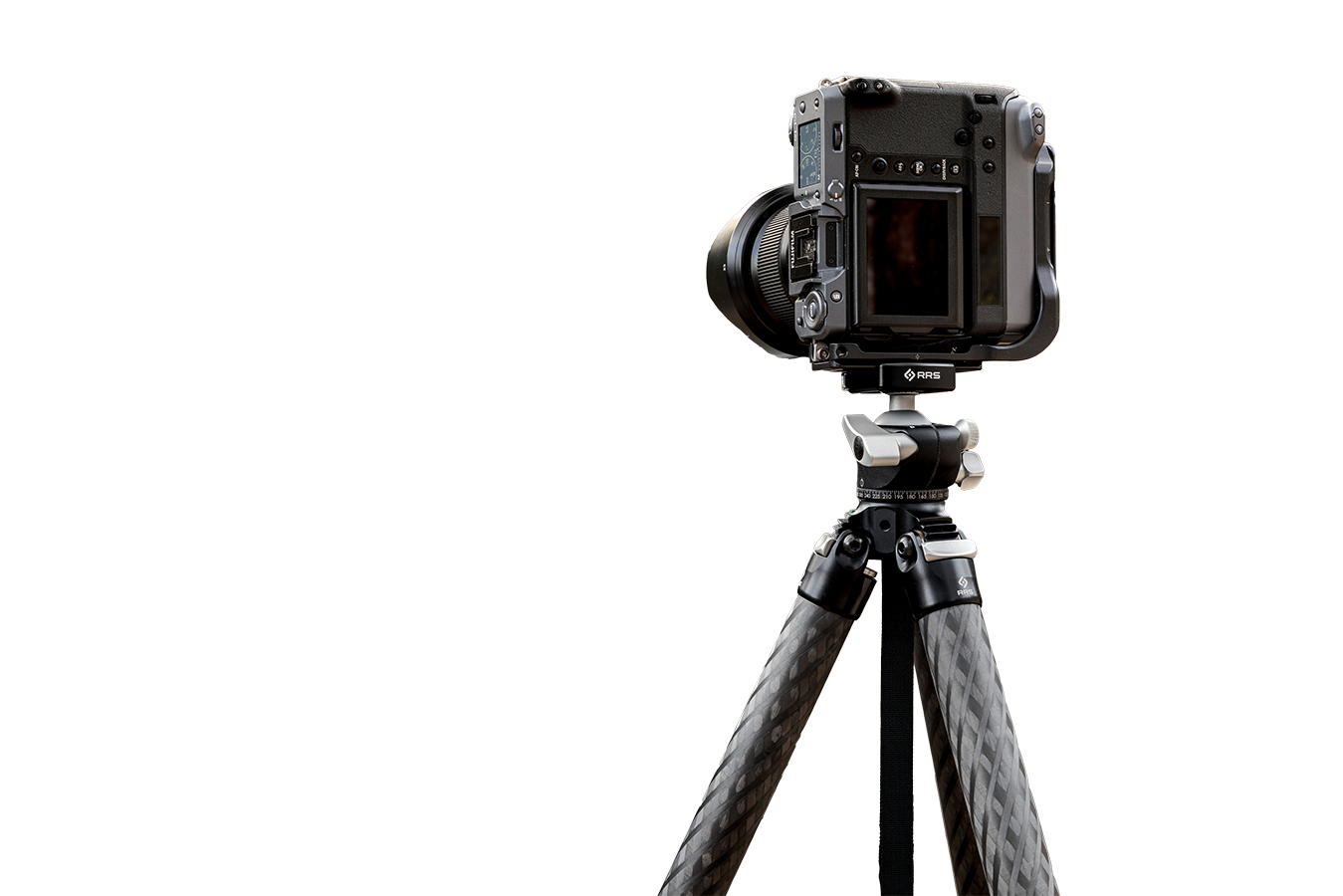 Tight shot of BH-40 LR II lever clamp closed on an L-plate, with a second angle showing the camera dropped into the 90-degree notch