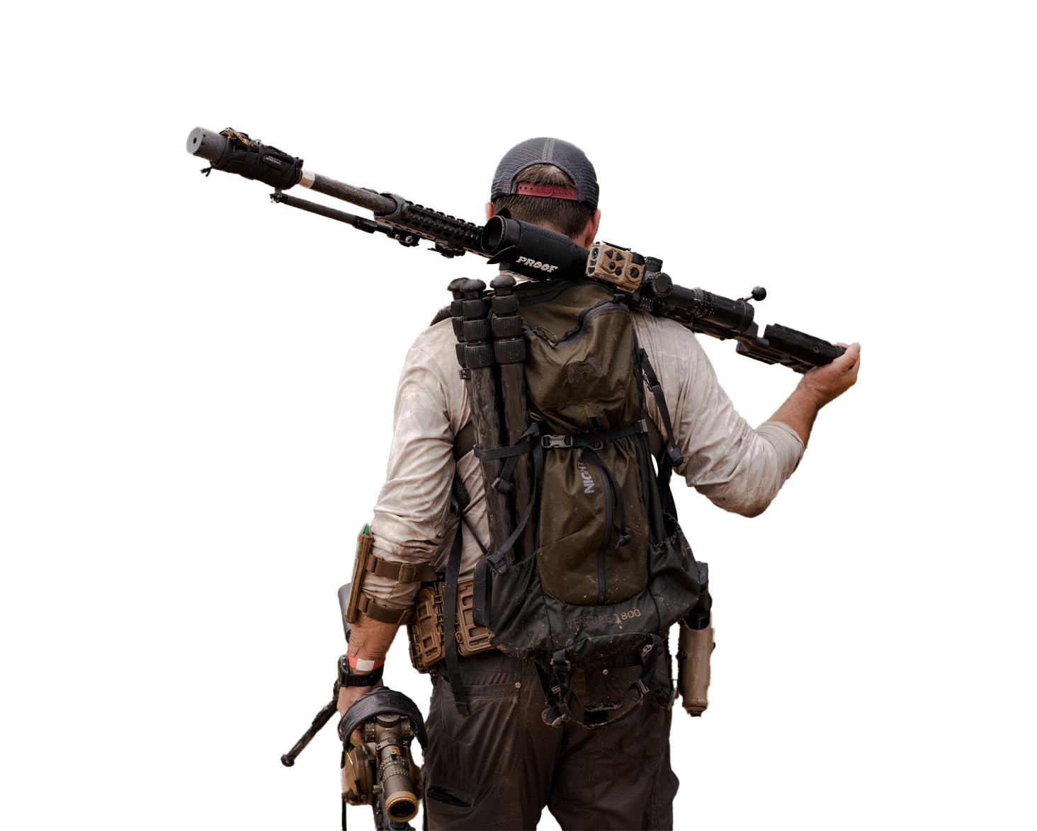 Shooter walking with tripod