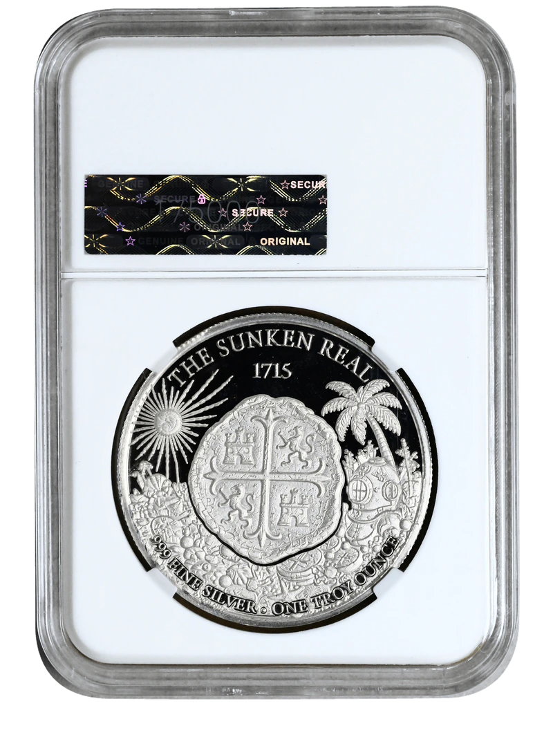 The Sunken Real reverse — the 1715 cob, in the holder
