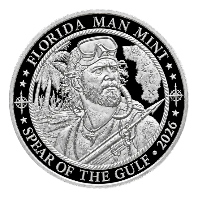 The finished Spear of the Gulf silver coin