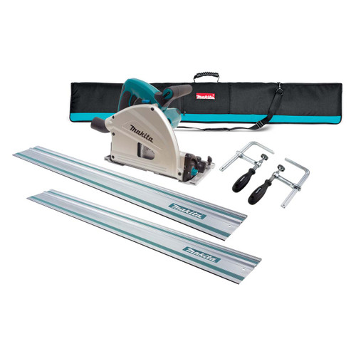 Plunge Cut Circular Saw, 165mm, 1300W, 1400mm Track x 2, rail joiner x 2, PCD Saw Blade, G-Clamps an Plunge Cut Circular Saw, 165mm, 1300W, 1400mm Track x 2, rail joiner x 2, PCD Saw Blade, G-Clamps an