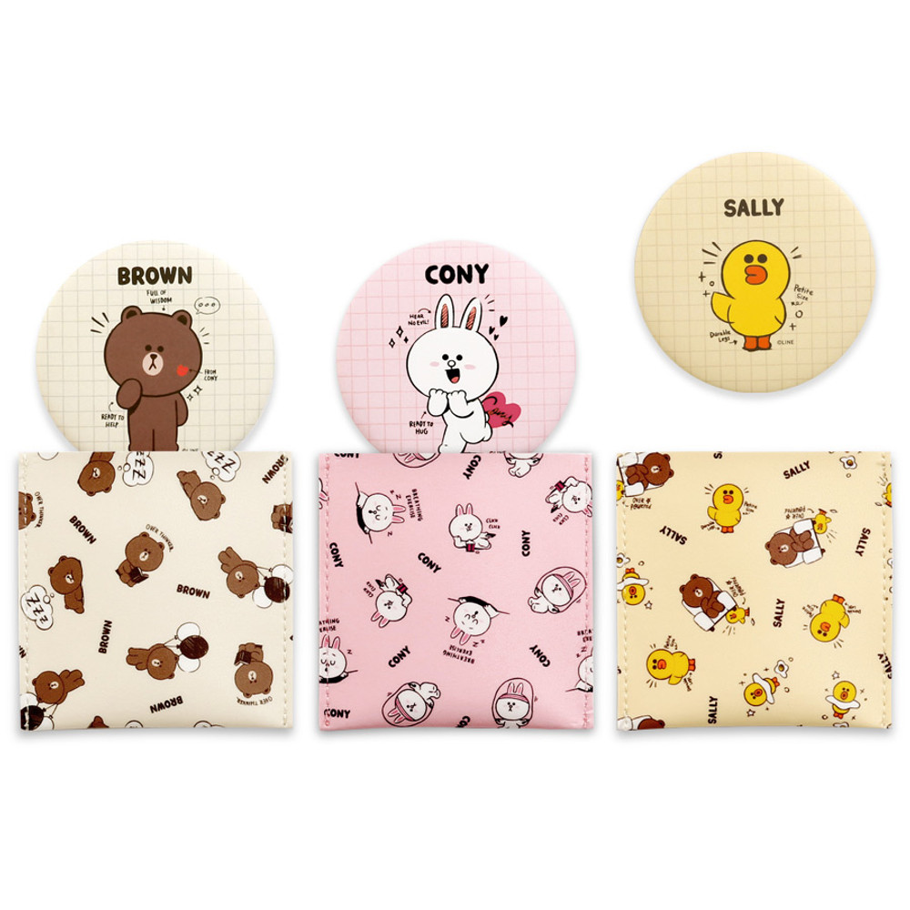 Monopoly Line friends round mirror with cute pattern pocket