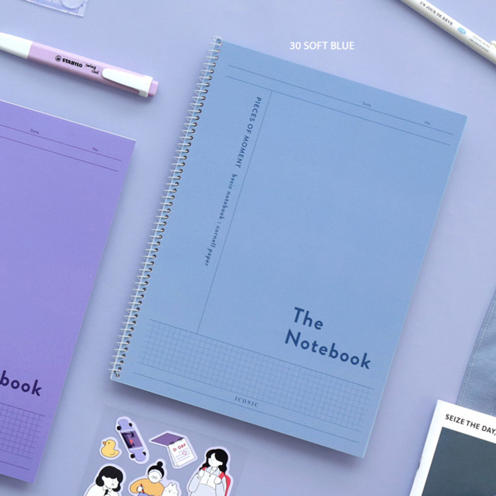 30 Soft Blue - ICONIC Basic Cornell spiral bound lined and grid notebook