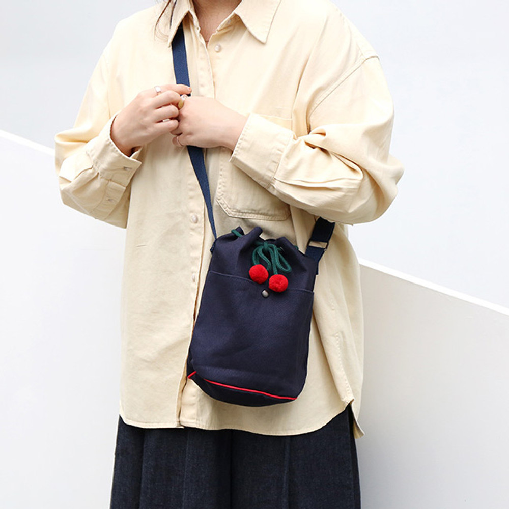 ROMANE Cherry cotton crossbody bucket bag ver2