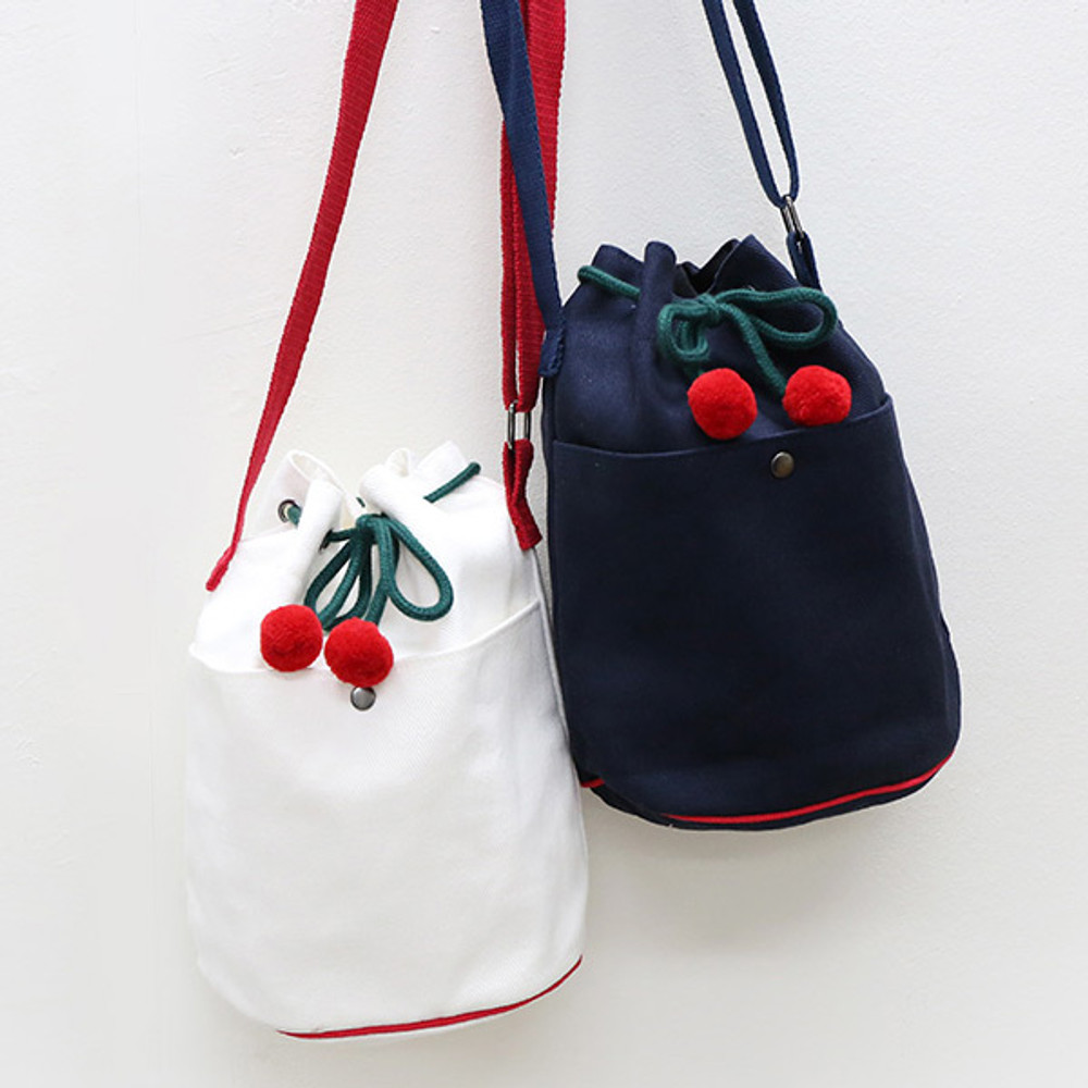 ROMANE Cherry cotton crossbody bucket bag ver2