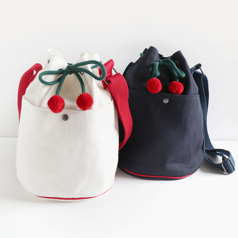 Mini Cherry Canvas Bucket Bag Aesthetic Drawstring Crossbody Bag