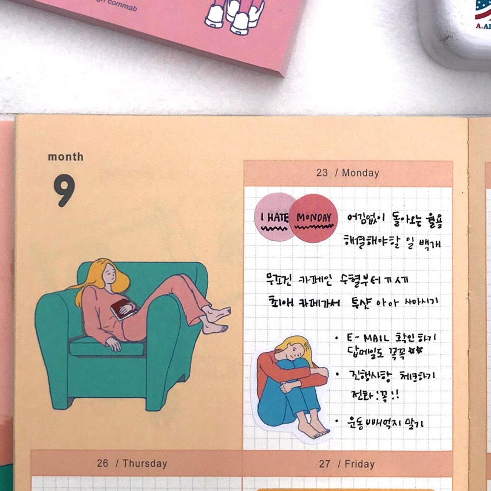 Usage example - Design comma-B Today illustration paper sticker