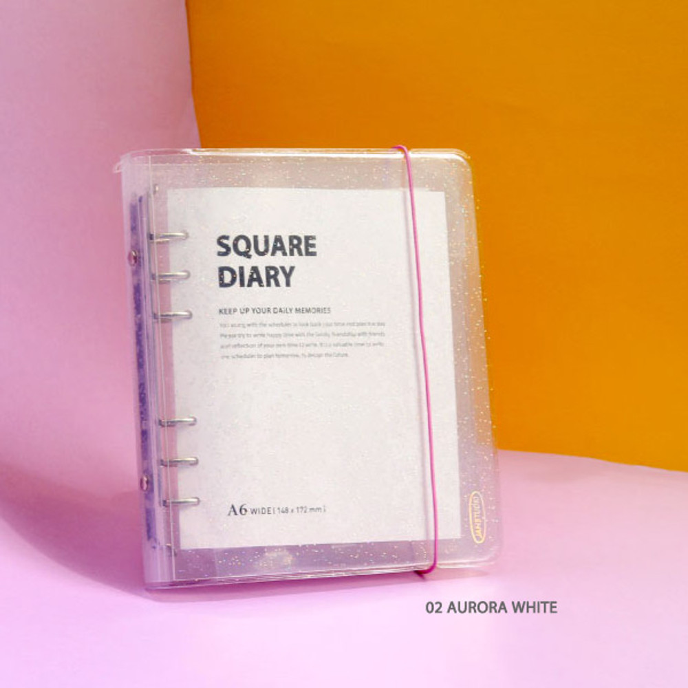 Square 6 Ring A6 Wide Binder, 02 Aurora White