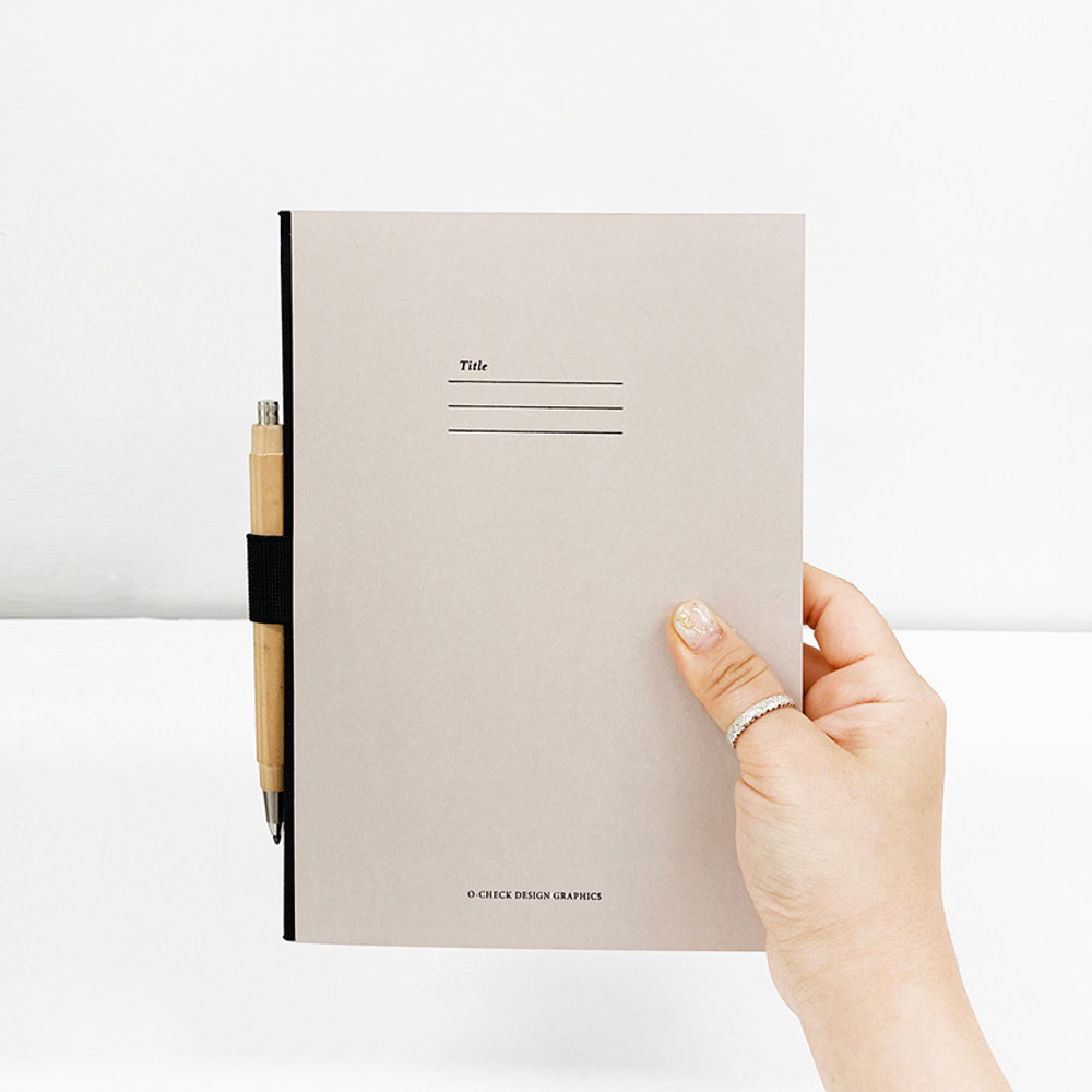 Gray - O-check Hardcover blank notebook with a pen holder