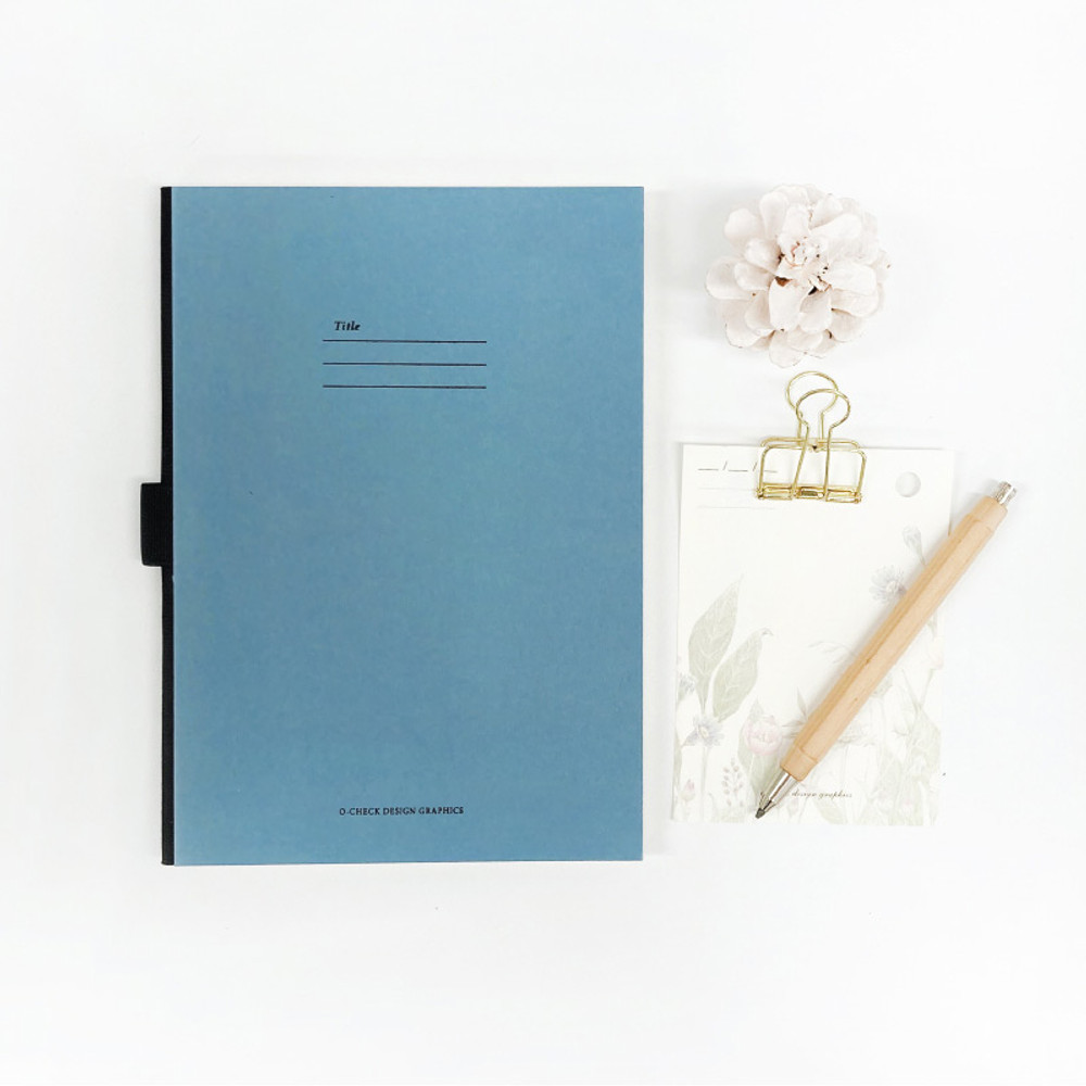 Blue - O-check Hardcover blank notebook with a pen holder