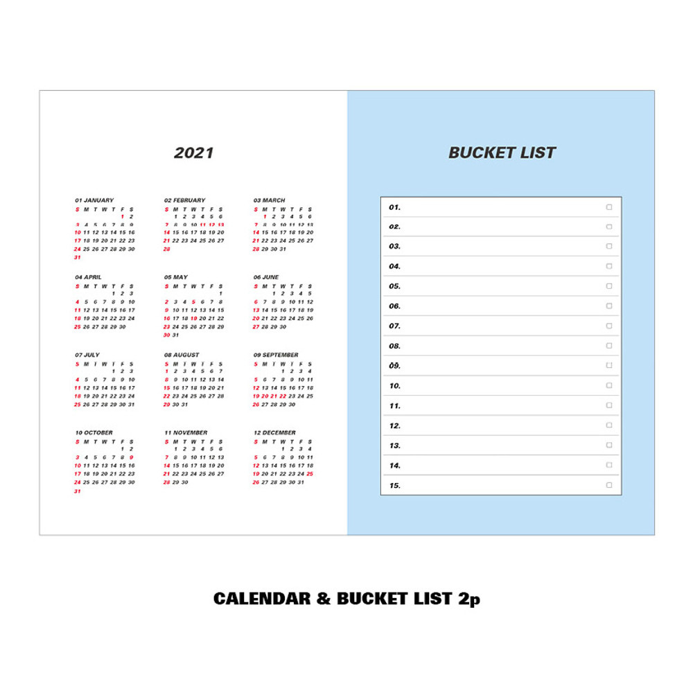 Calendar & Bucket list - Ardium 2021 Color point dated weekly diary planner