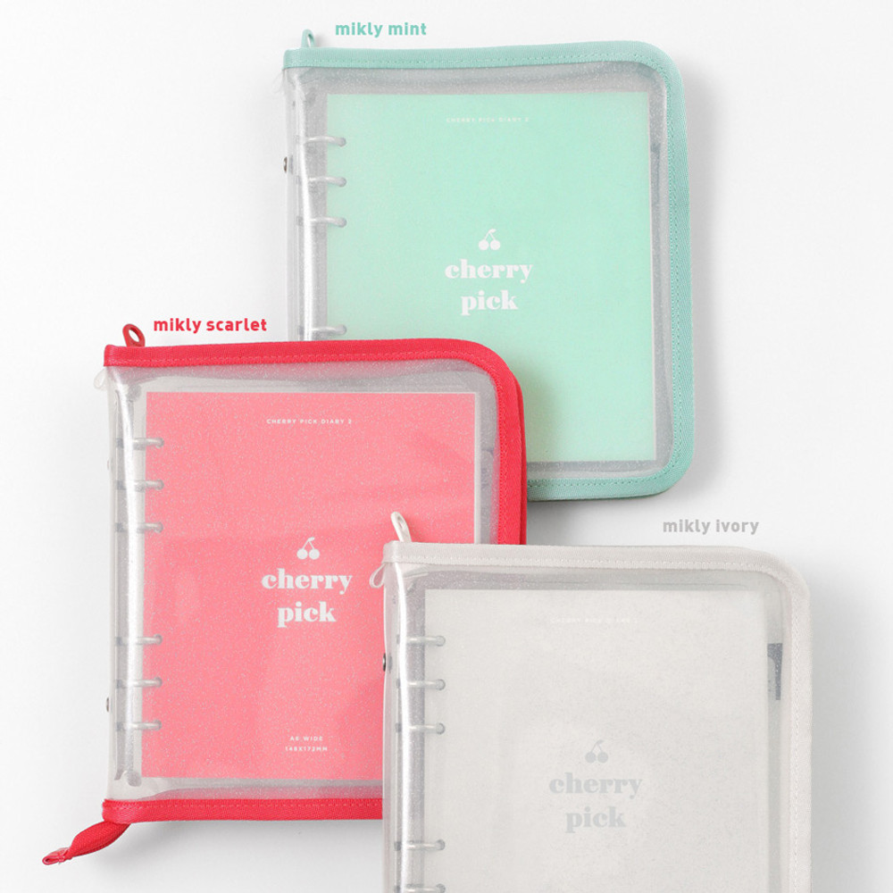 Color - 2NUL Cherry pick wide A6 zipper 6-ring undated weekly diary