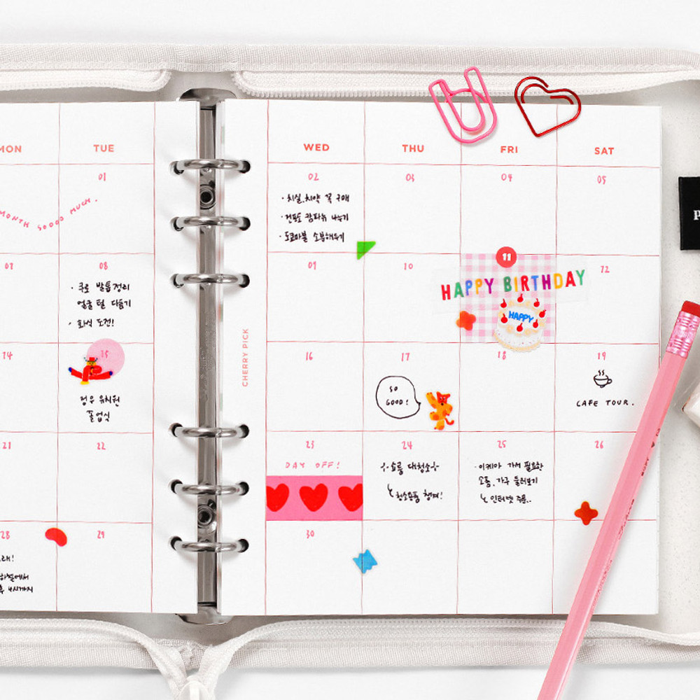Monthly - 2NUL Cherry pick wide A6 zipper 6-ring undated weekly diary