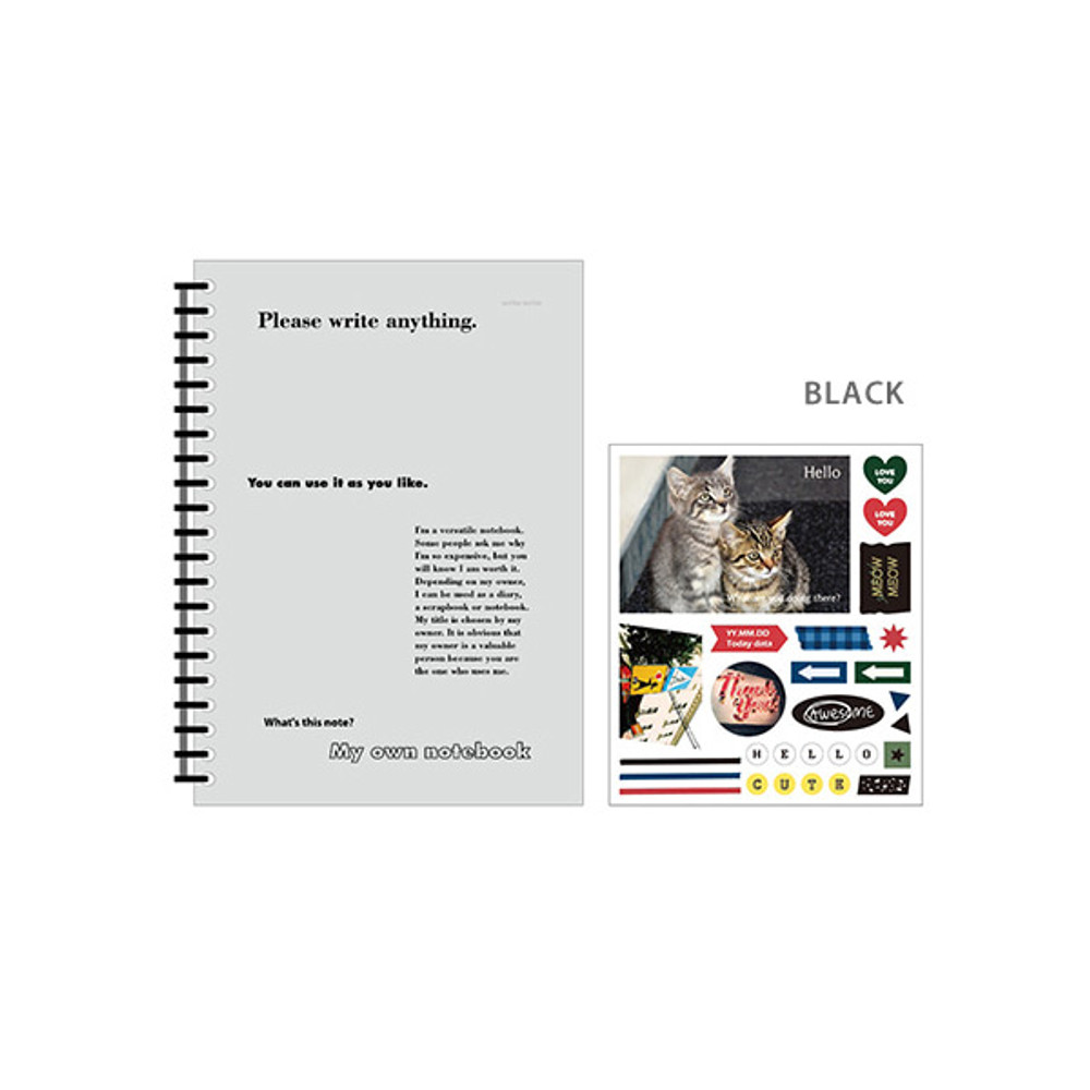 Black - Ardium My own A5 plastic ring lined notebook with a sticker