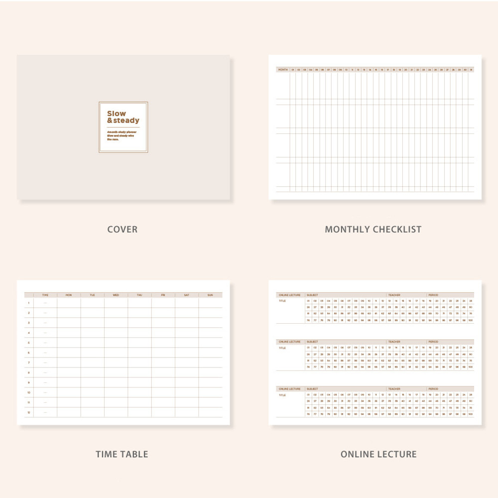 Planner sections - Ardium Slow and steady 4 months dateless study planner