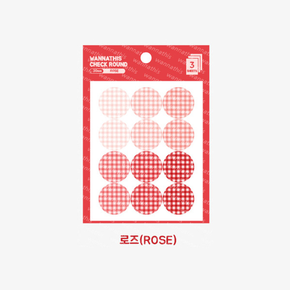 Rose - Wanna This Round check 20 mm deco sticker set of 3 sheets