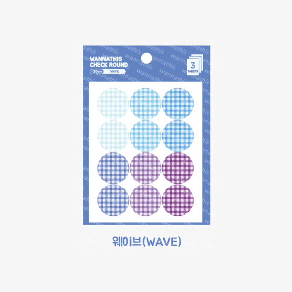 Wave - Wanna This Round check 20 mm deco sticker set of 3 sheets