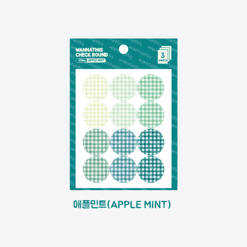 Apple mint - Wanna This Round check 20 mm deco sticker set of 3 sheets