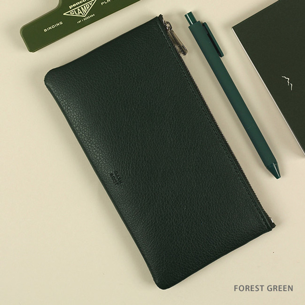 Forest Green - Dash And Dot Be simple synthetic leather zipper pen pouch