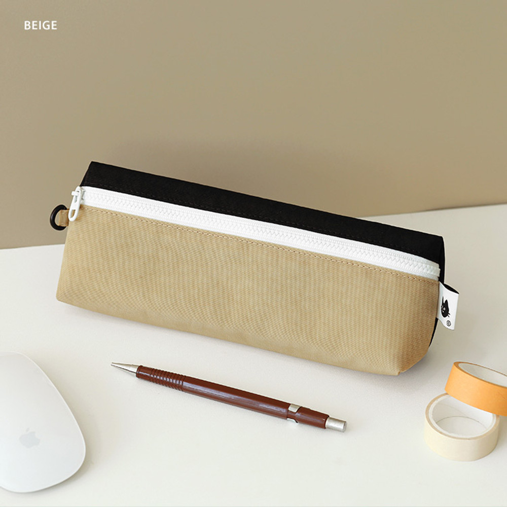 Beige Canvas Pencil Case Zipper Pouch 