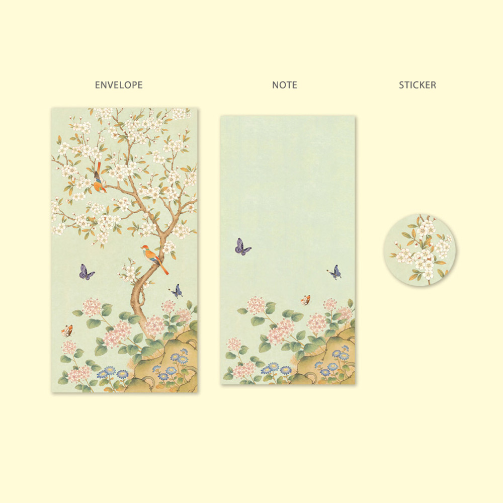 OCHAE Minhwa 4 Envelopes 4 Notes and 4 Stickers Set