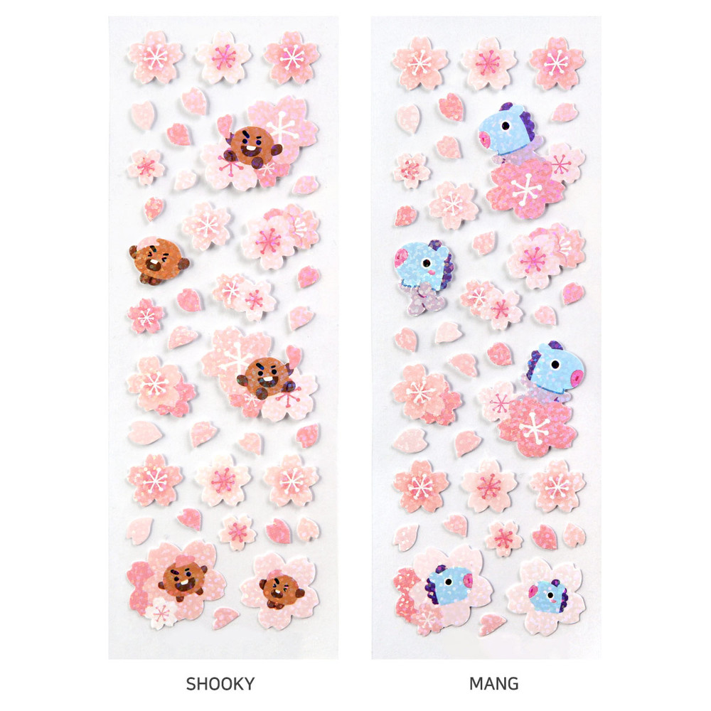 Option - BT21 Cherry Blossom Glitter Removable Sticker