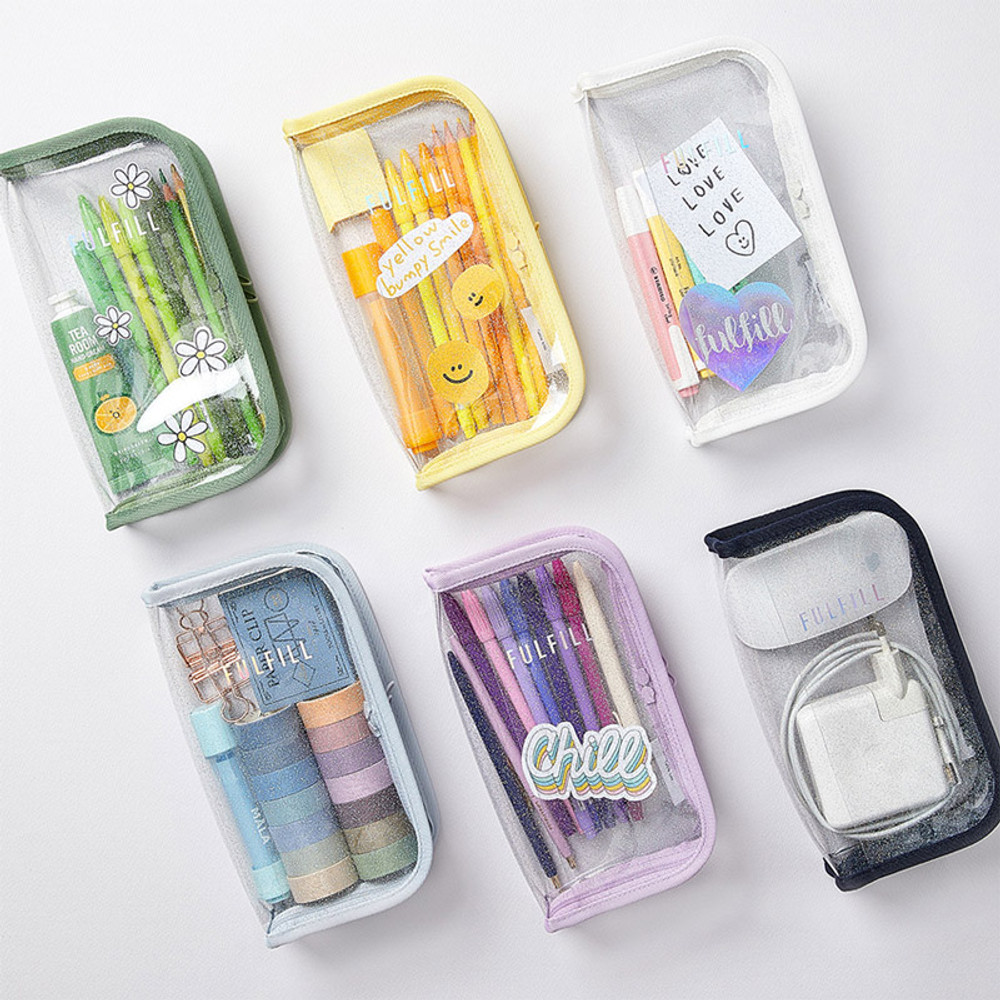 Clear Holographic Aesthetic Pencil Case Study Supplies 