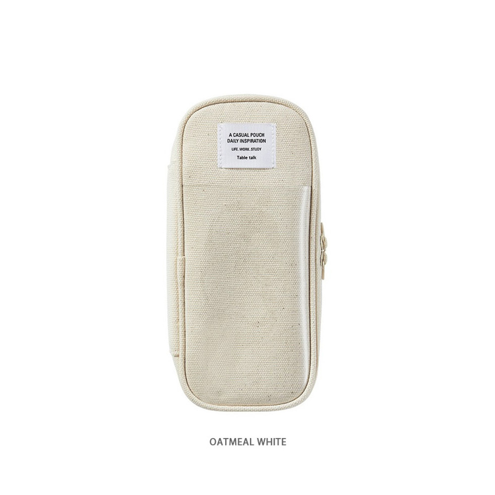 Oatmeal white - Table Talk Archive Double Zippers Pencil Case