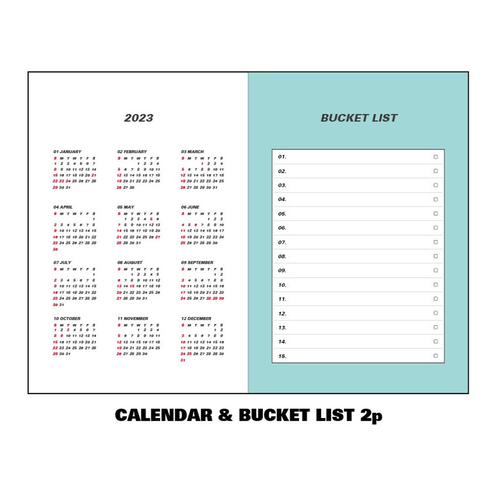 Calendar, Bucket list - 2023 Colorpoint B6 Dated Monthly Diary