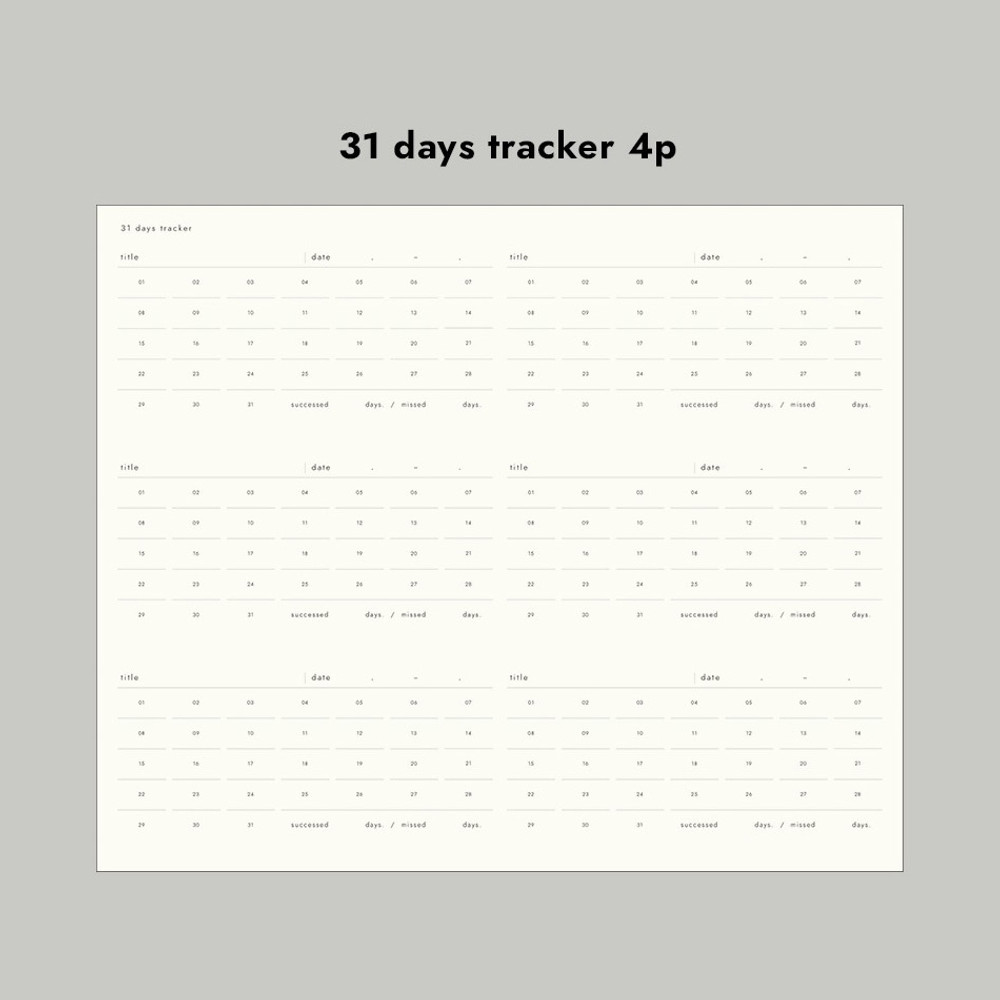 31 days tracker - Sequence to Sequence 6 months Dateless Weekly Diary