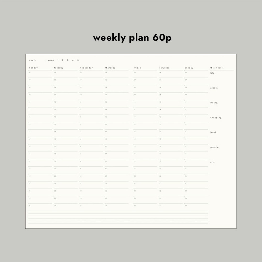 Weekly plan - Sequence to Sequence 6 months Dateless Weekly Diary