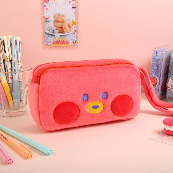 BT21 Minini TATA Plush Double Pockets Zipper Pen Pouch
