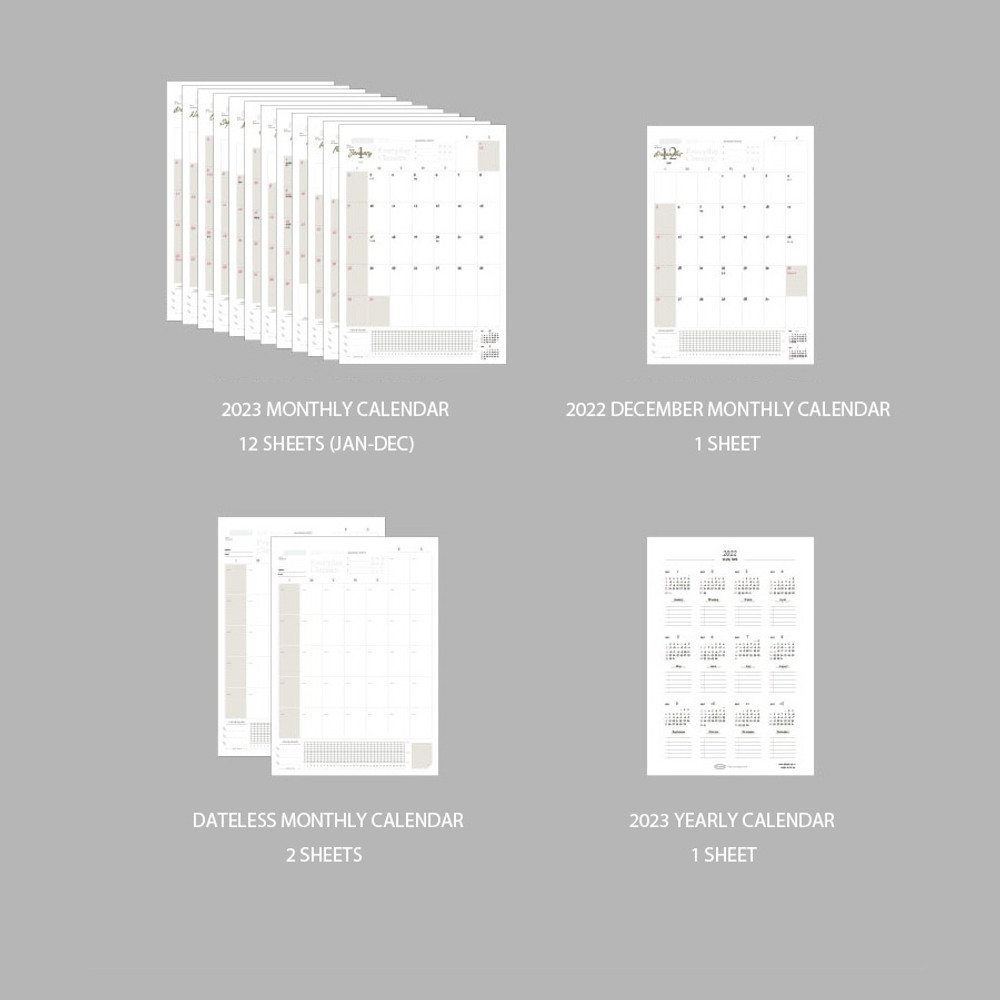 Calendar pages - Play Obje 2023 Cube Press lined Monthly Standing Calendar