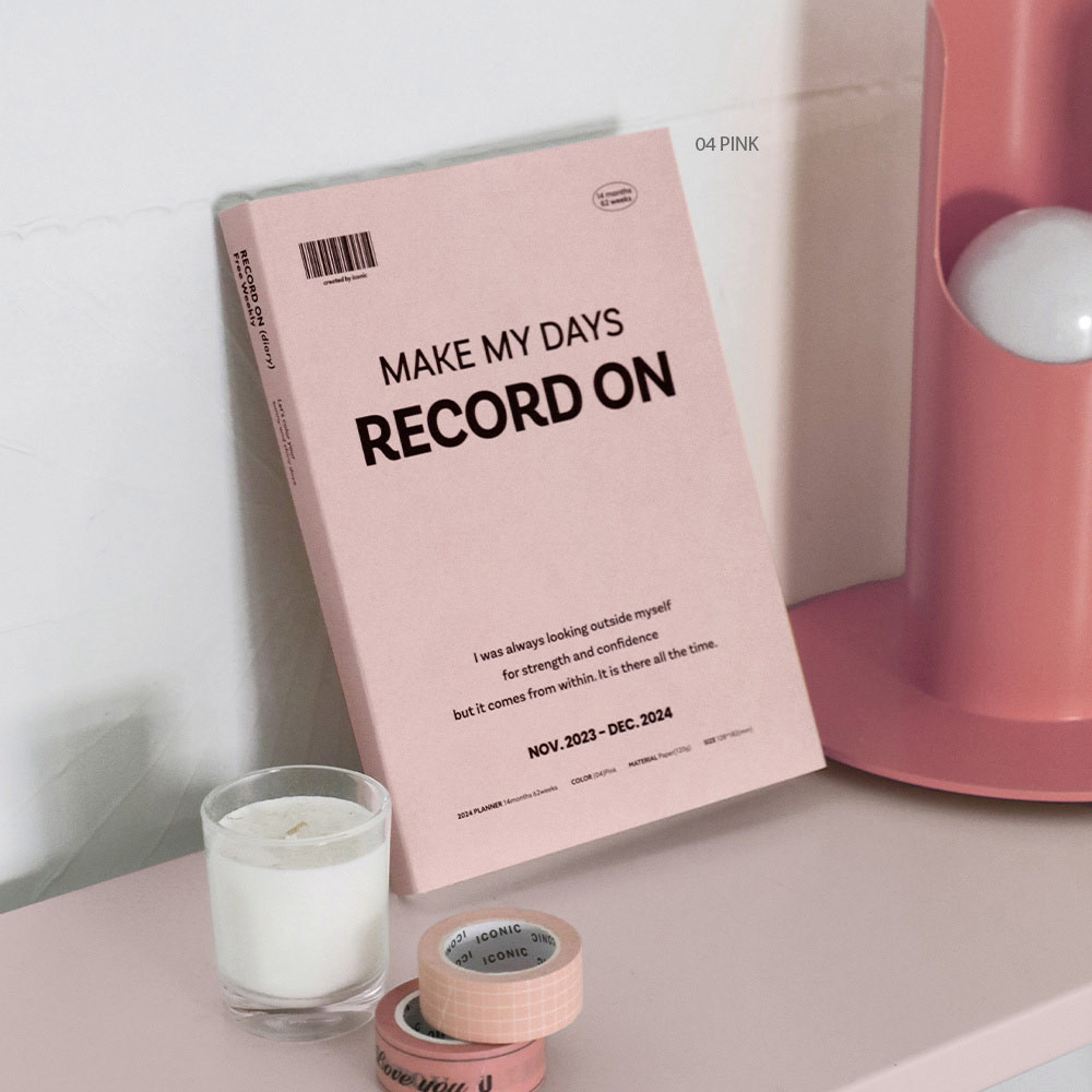 04 PINK - Iconic 2024 Record On B6 Dated Weekly Diary Planner