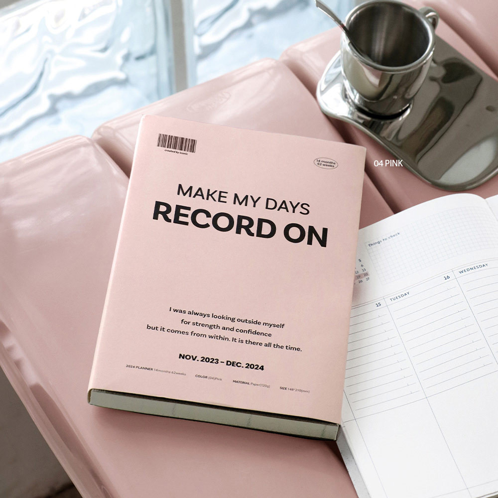 04 pink - Iconic 2024 Record On A5 Dated Weekly Diary Planner