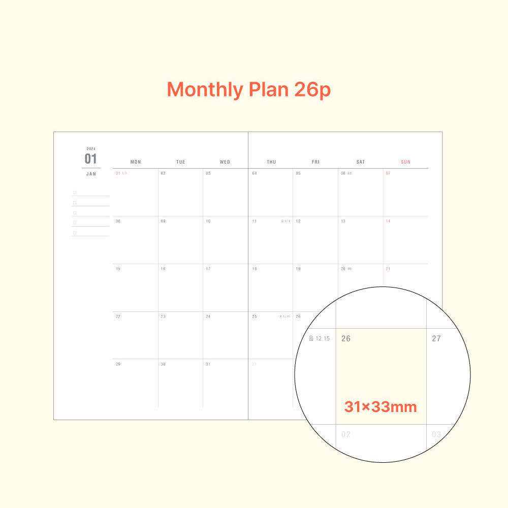 monthly plan - O-check 2024 Compact B6 Dated Monthly Diary Planner