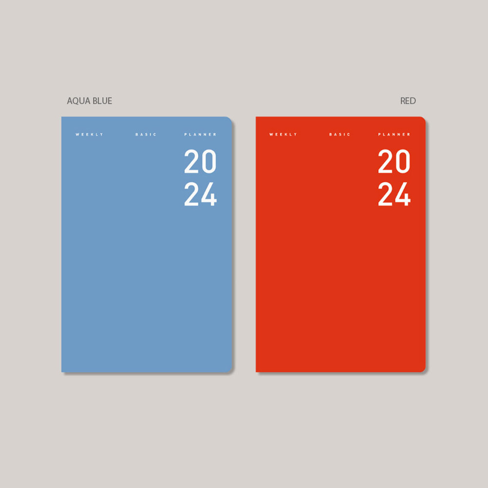 Aqua blue, Red - 2024 Basic B6 Dated Weekly Planner Agenda